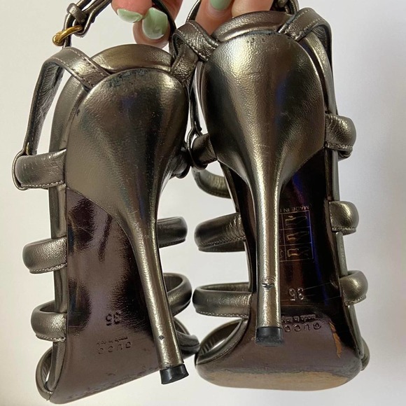 Great Condition Femme Fatale Metallic Strappy Gucci Heels in Box size 5 - Picture 4 of 4